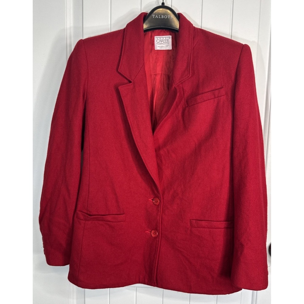 Vintage 80s Koret Career Red Merino Wool Trench Coat Jacket Made in USA Womens 8